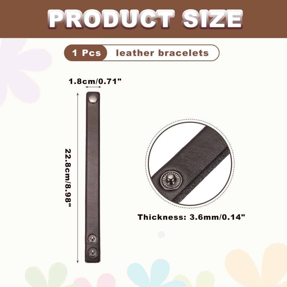 Plain Buckle Snap Leather Bracelets Leather Snap Bracelets, Dark Brown