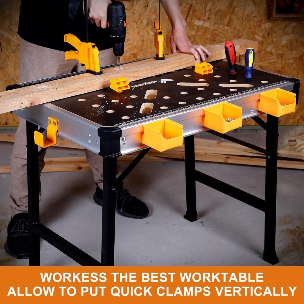 Portable Workbench 1000lb Heavy Duty Folding Work Table 2 Clamps
