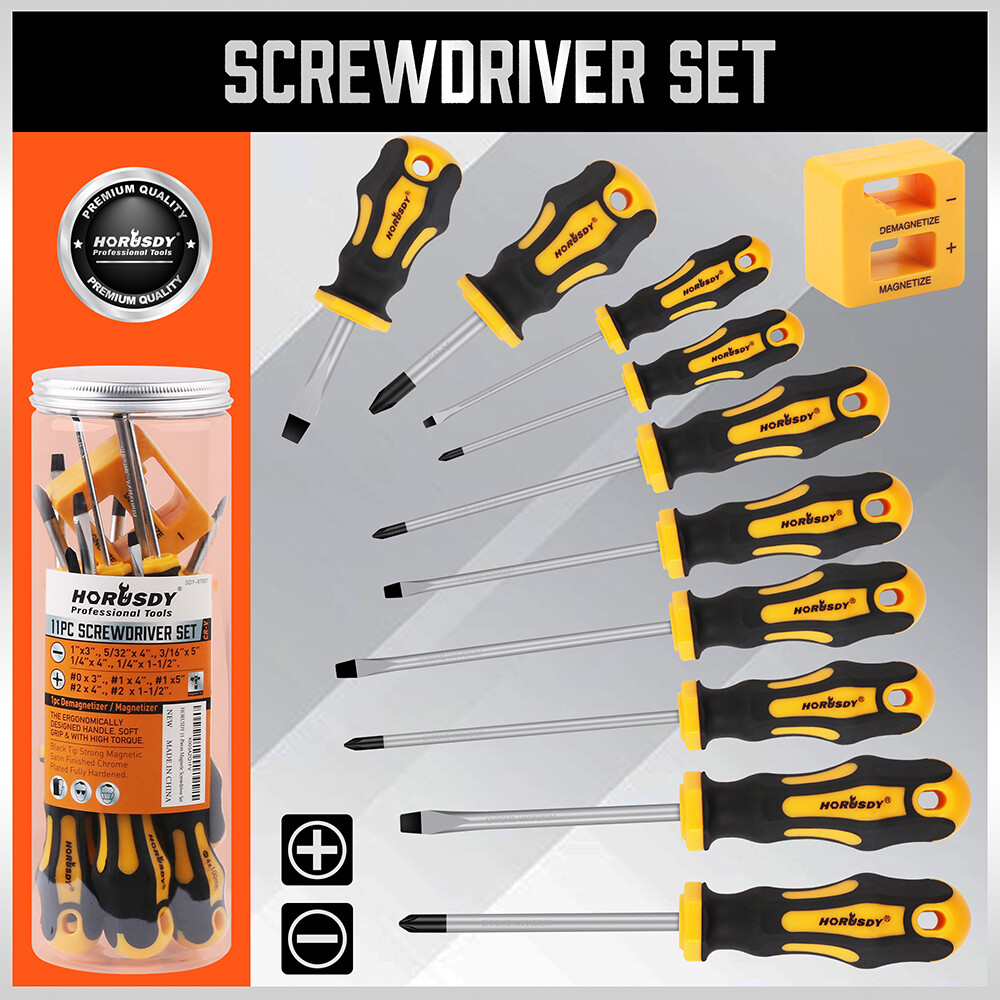 11-Pieces Magnetic Screwdriver Set 5 Phillips 5 Flat Head Tips Magnetizer Tool