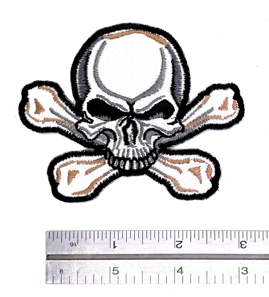 Skull & Crossbones Iron On Embroidered Patch 3.5" x 3 "