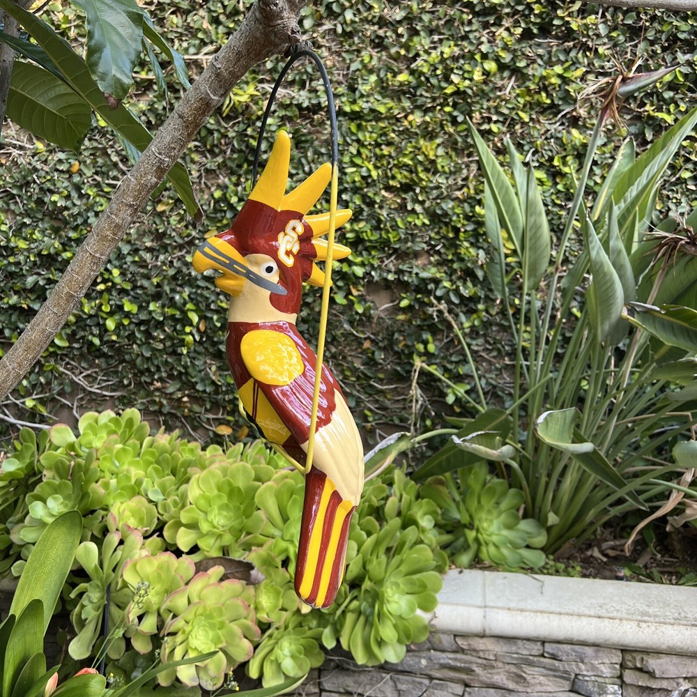 USC Trojans Handmade Ceramic Macaw Parrot Bird On Line Perch