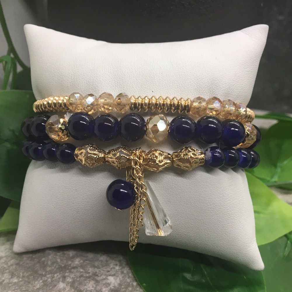 3 PC Handmade Bohemian Beaded Stackable Stretch Bracelet Set New Free Ship 7746