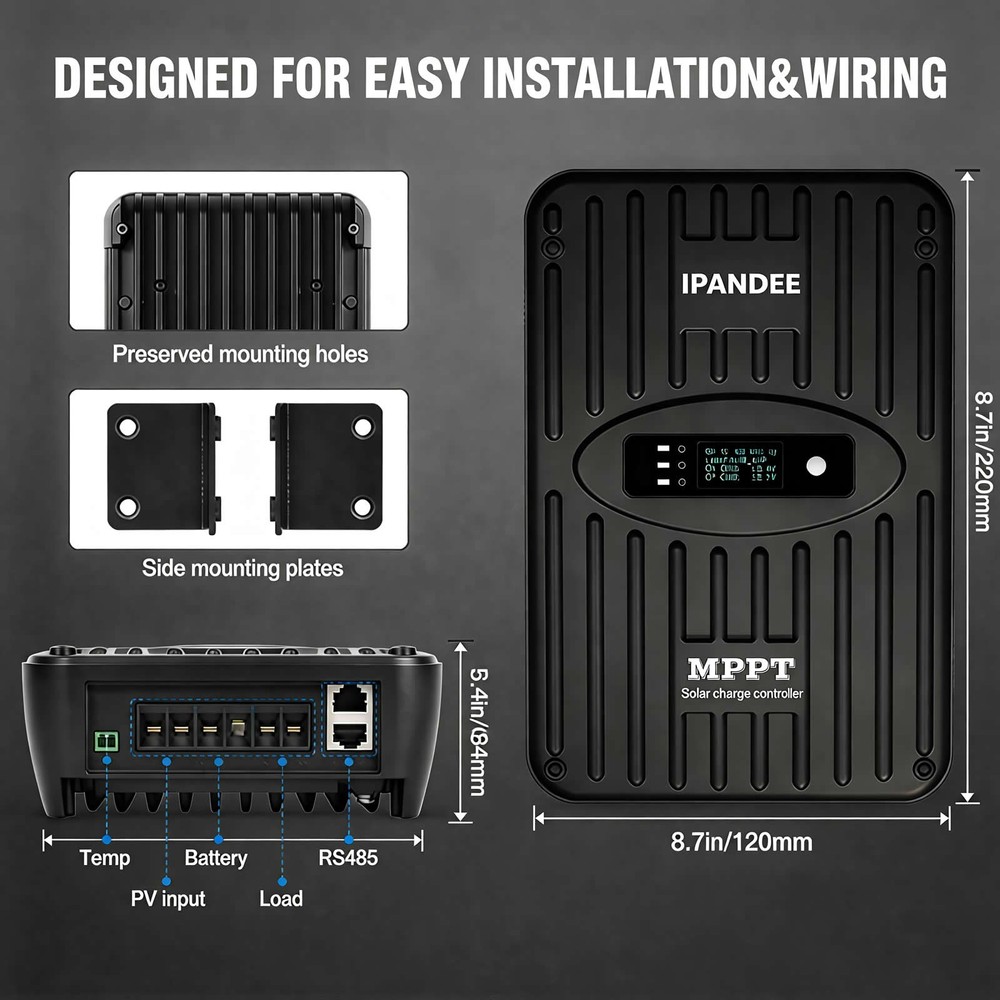 40A 12V/24V MPPT Solar Charge Controller LCD Regulator for Battery+BT2 Bluetooth