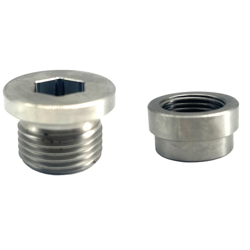 2 Pack Stainless O2 Sensor Weld-In Stepped Bung + Hex Plug Kit M18x1.5