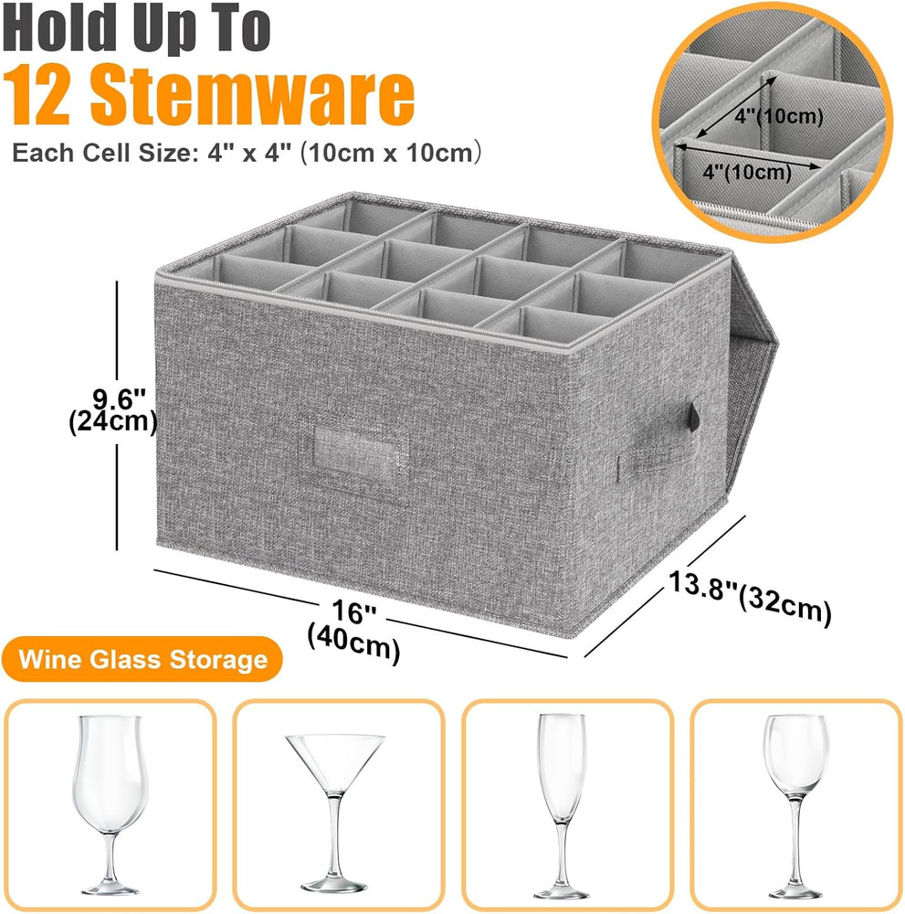 Wine Glass Storage Box 2-Pack, Stemware Container Cases, Stackable W/Hard Shell