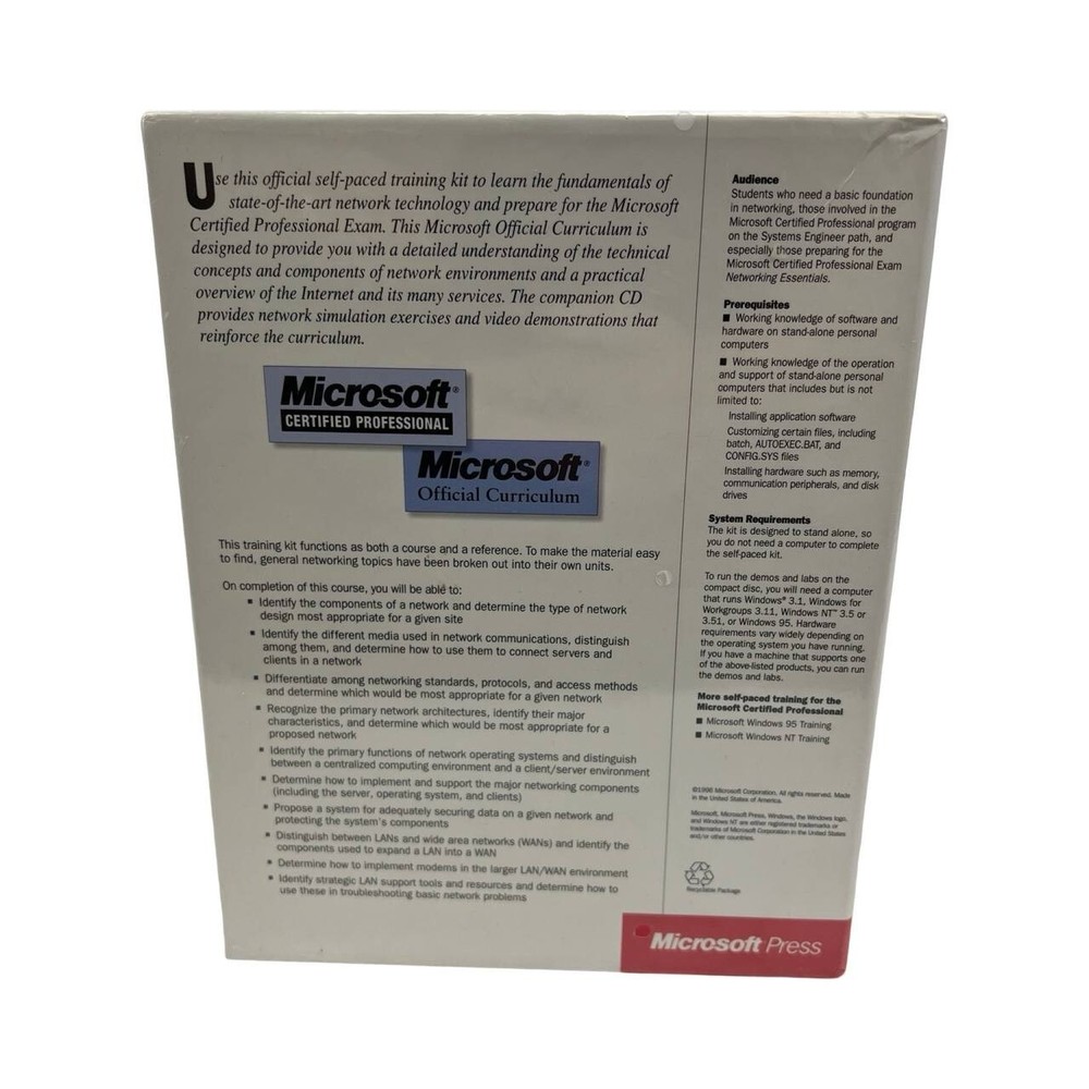 NEW Microsoft Networking Essentials 1996 1st Edition Book & CD Sealed!