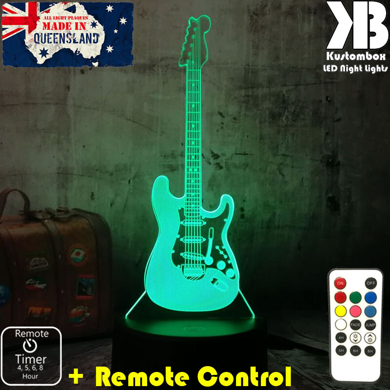 ELECTRIC GUITAR 6 STRINGS 3D LED BATTERY USB NIGHT LIGHT 7 COLOURS + REMOTE