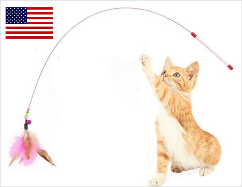 Cat Feather Toy, Interactive Pet Cat Kitten Chaser Teaser Wire Wand .