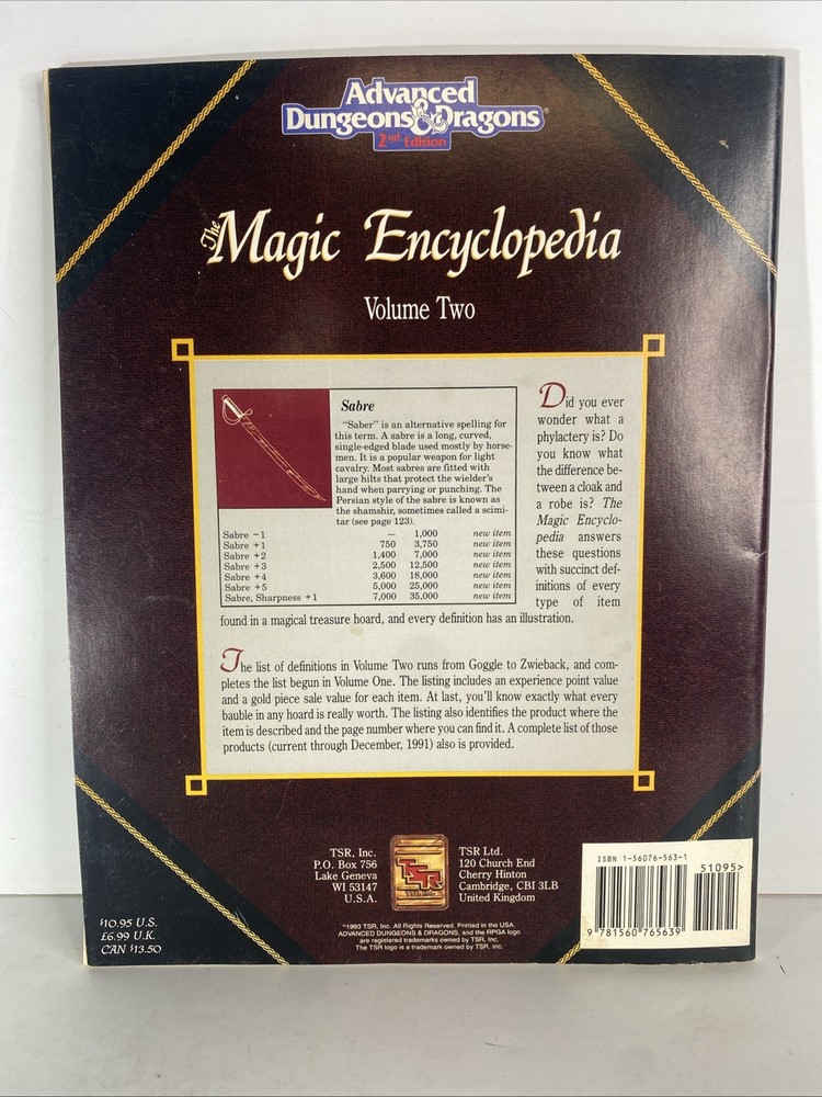 D&D 2nd Dungeons & Dragons Magic Encyclopedia Volume Two - 9421 - 1993 Book AD&D