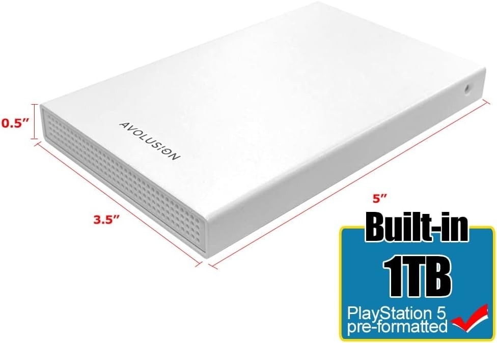 Portable 1TB Gaming Hard Drive - White for PS5