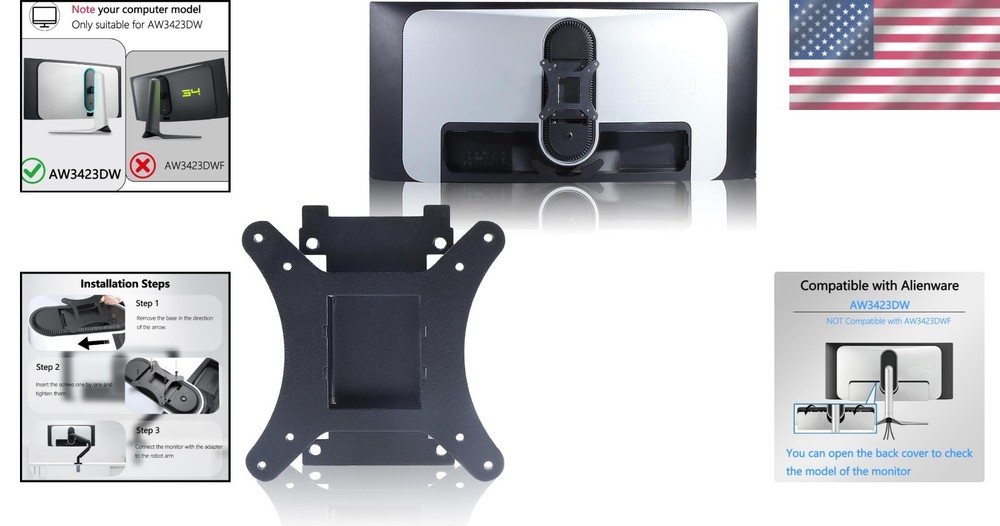 Durable VESA Adapter for Alienware 34" Curved Monitors - Space-Saving Solution
