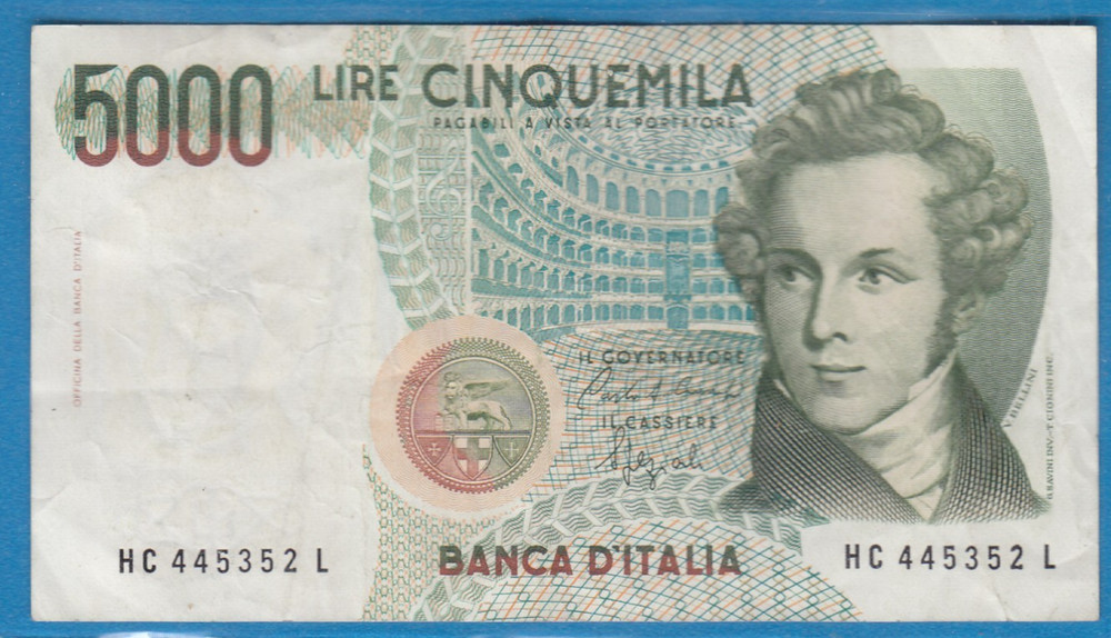 1985 Italy 5000 Lire Note