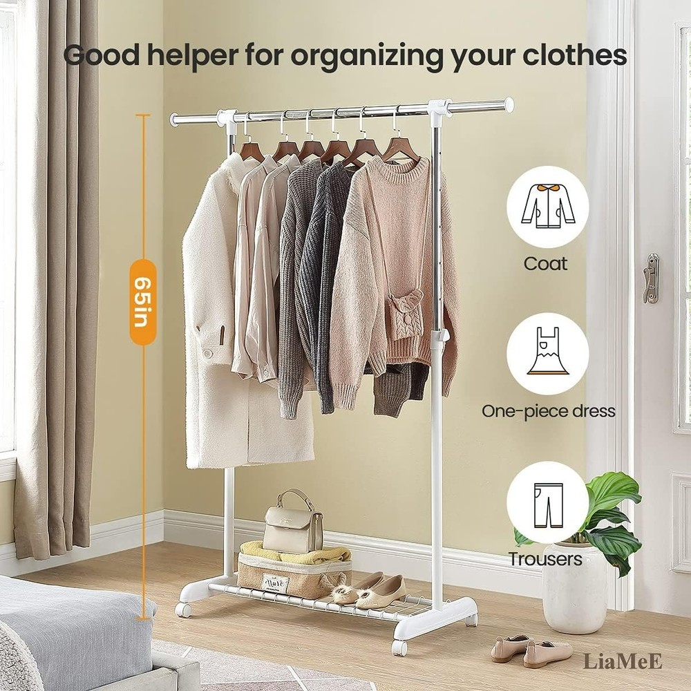 Space-Saving Heavy Duty Clothing Rack with Wire Shelf - Easy Assembly & Mobility