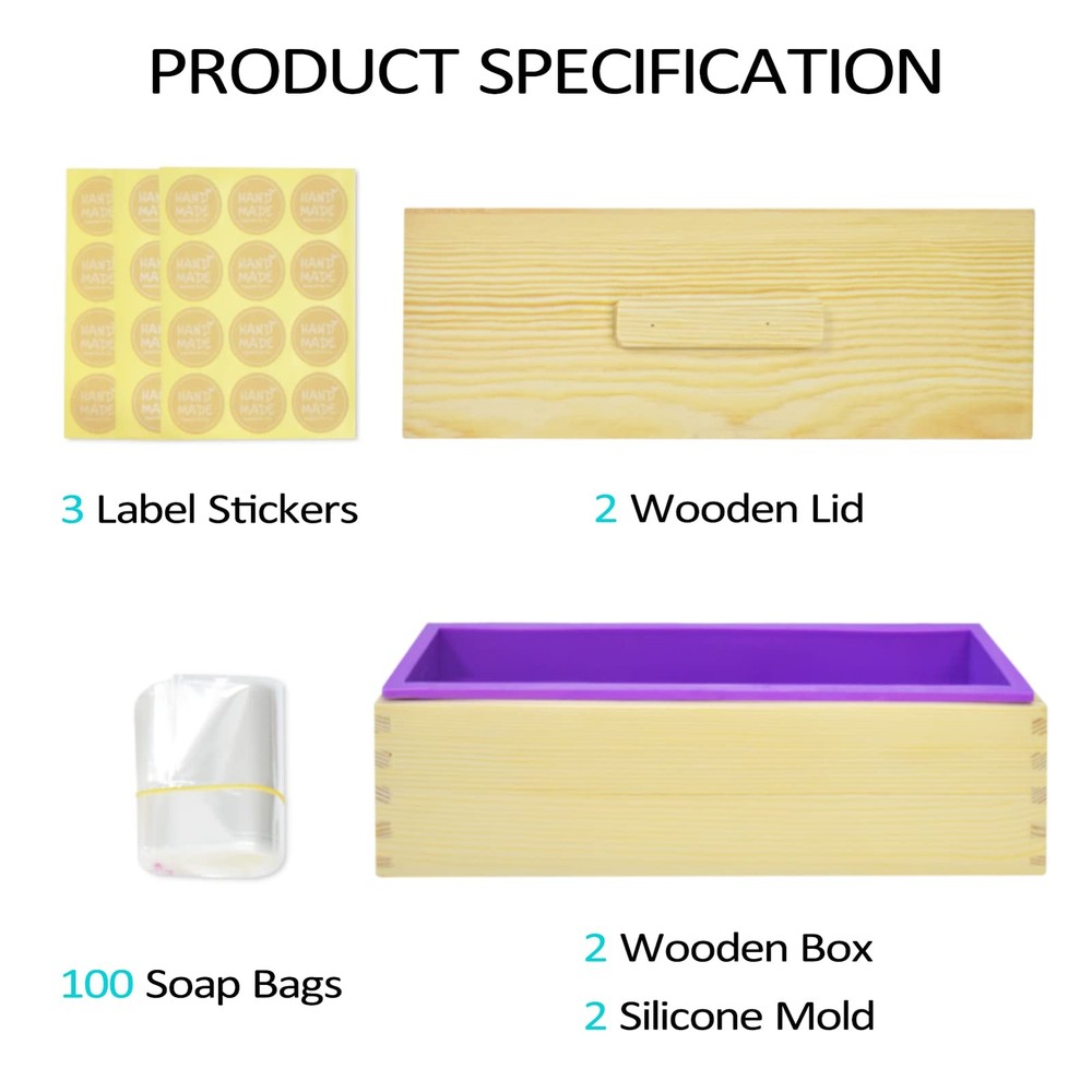 2 Pack 42oz Rectangular Silicone Soap Loaf Molds with Wooden Box and Lid