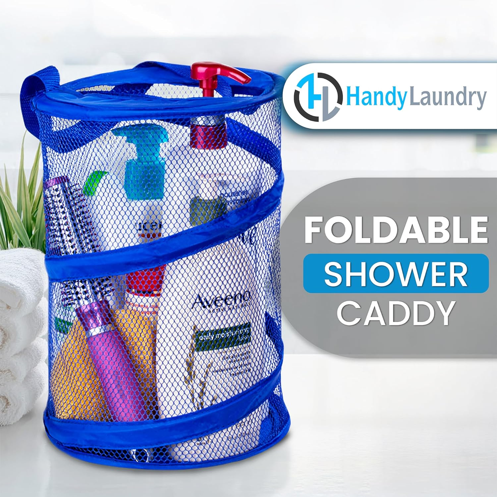 Foldable Shower Caddy - Collapsible, Portable, Drainage Hole, Carry Handle, Larg