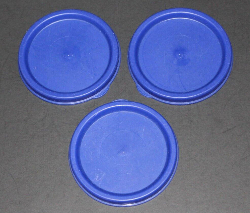 Vintage Lot 3 Tupperware Blue Round Replacement Lid 2971