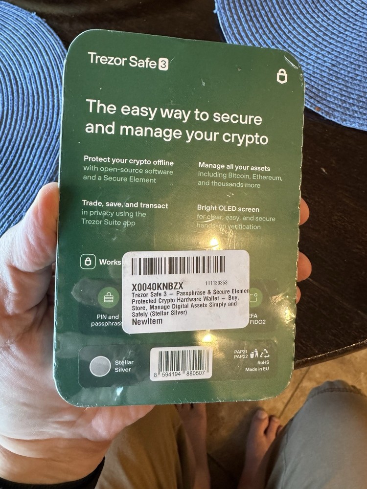 Trezor Safe 3 - Secure Element Crypto Hardware Wallet - New