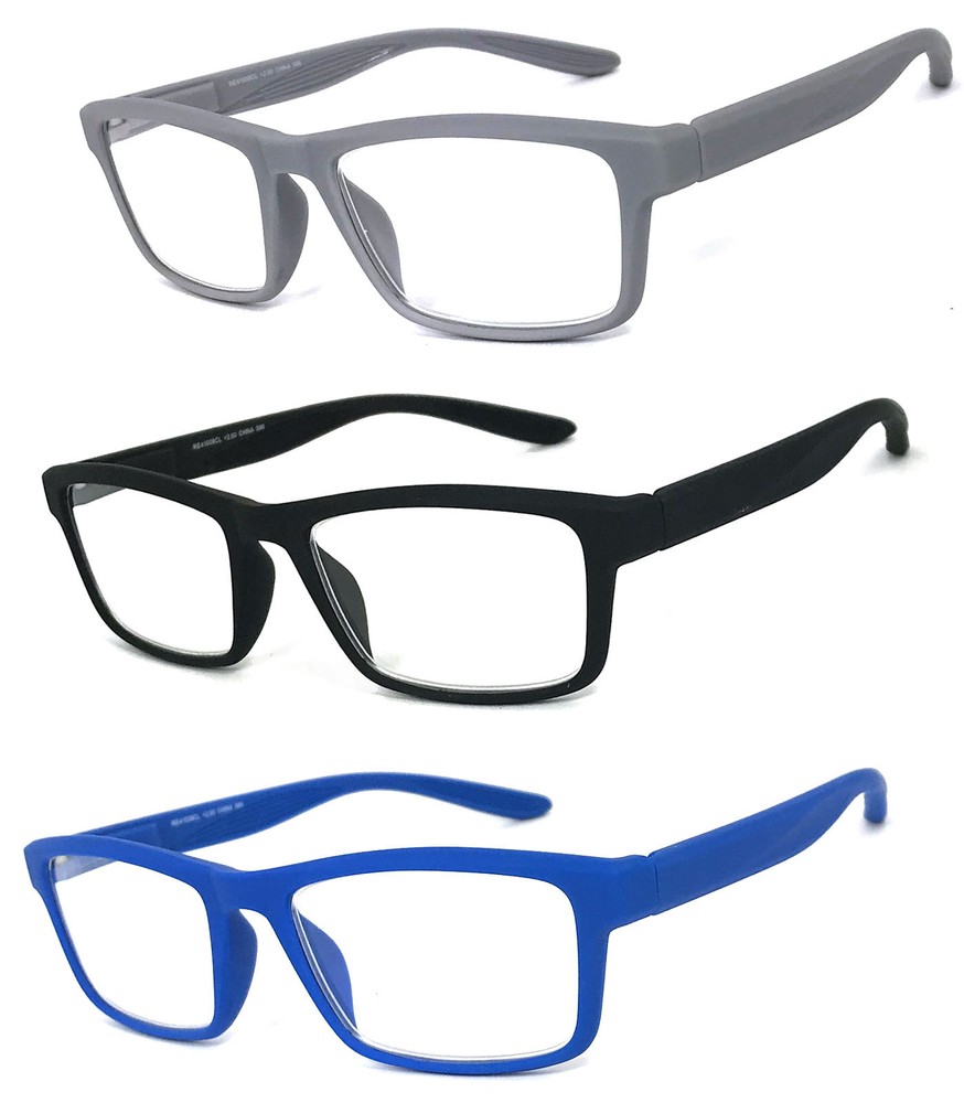 Men Women Square Reading Glasses Spring Hinges Rubberized Touch +1.00~ +4.00
