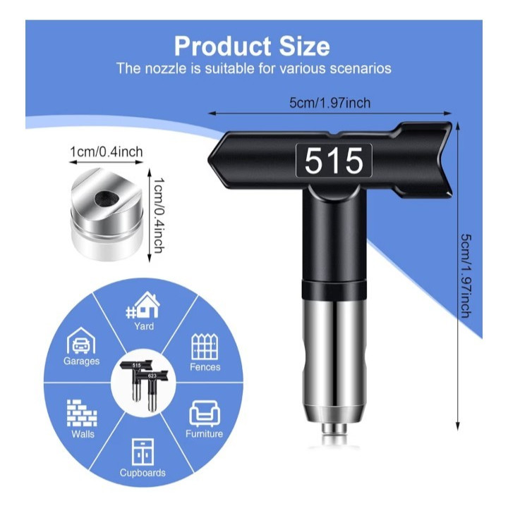6HHG Reversible Spray Tip Precise Nozzle Airless Paint Replacement Diff Sizes