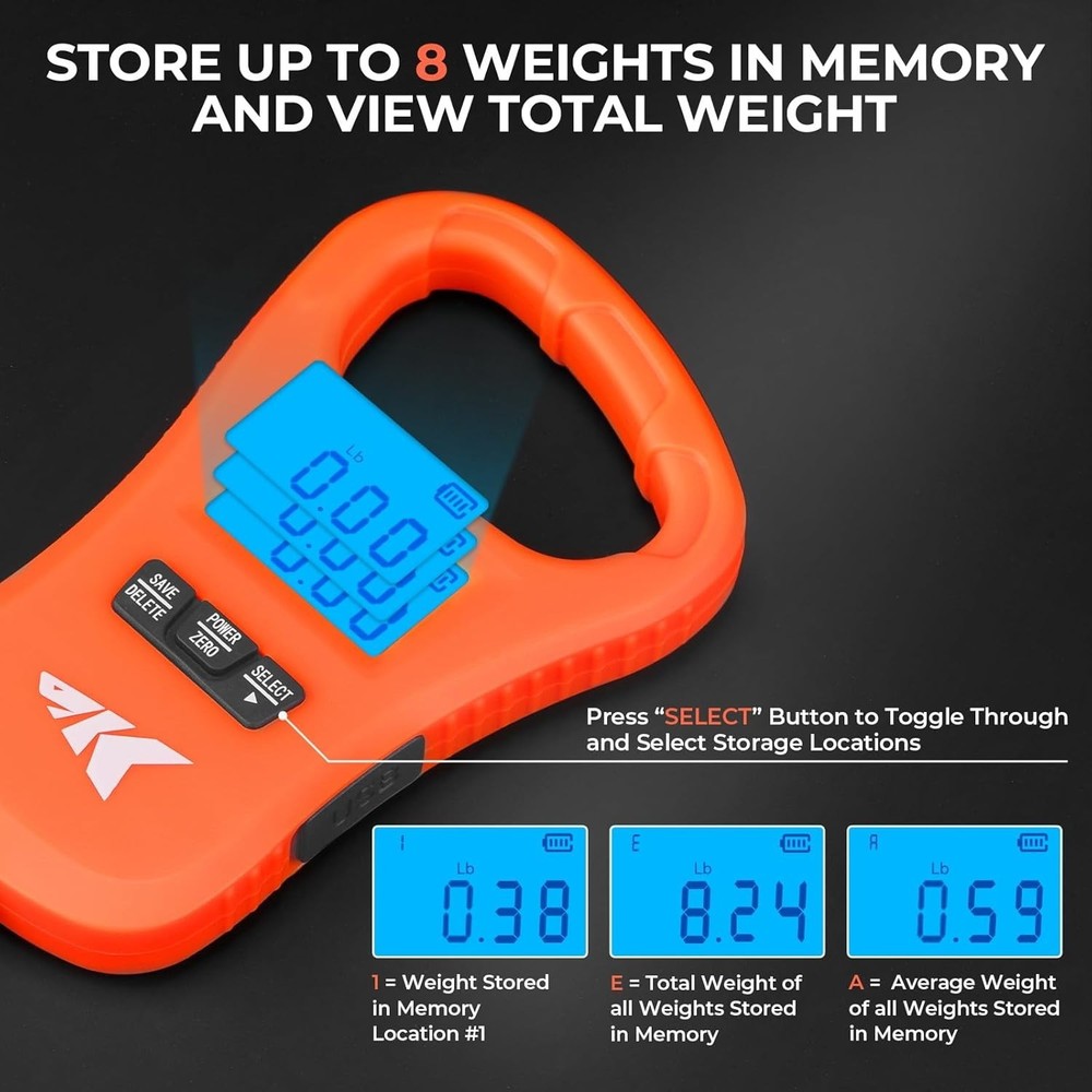 Accurate and Lightweight ToughTide Fishing Scale - Backlit LCD & Memory Function