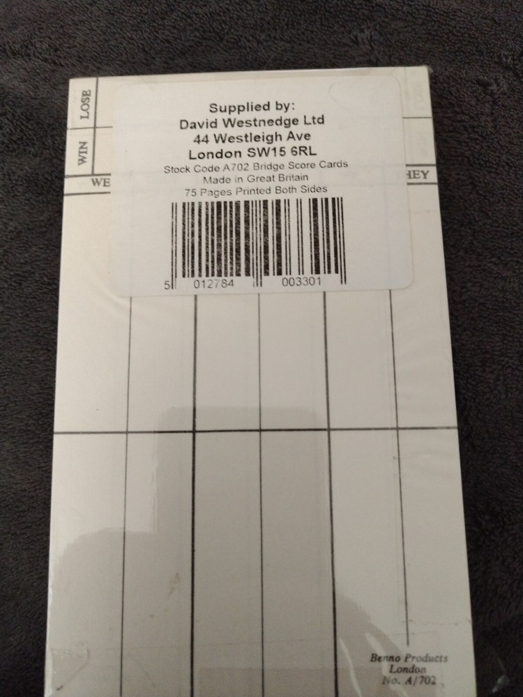 David Westnedge Bridge Score Cards(08)