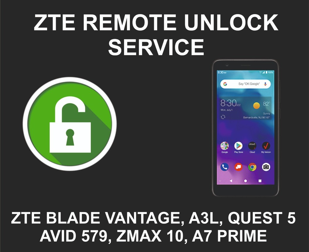 ZTE Network Unlock, Blade Vantage, A3L, Quest 5, Avid 579, Zmax 10, Blade A7 Pri
