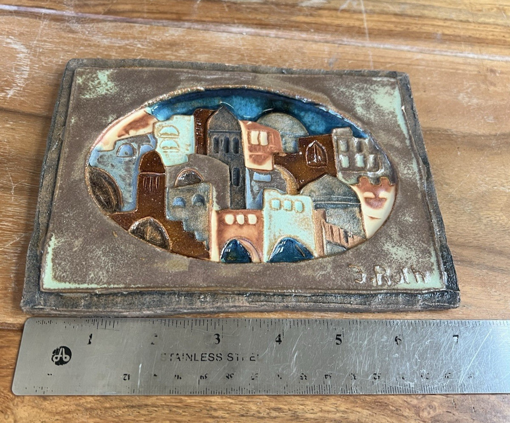 Large Handmade Decorative Ceramic Tile Ruth Factor (Faktorowicz) 7" x 5"