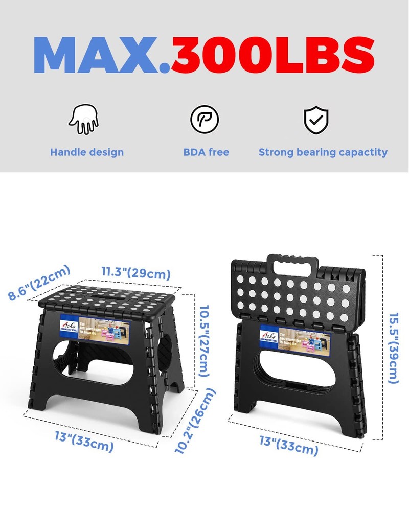 ACKO 11 inch Folding Step Stool Lightweight Plastic 11 Inch-2 Pack, Black