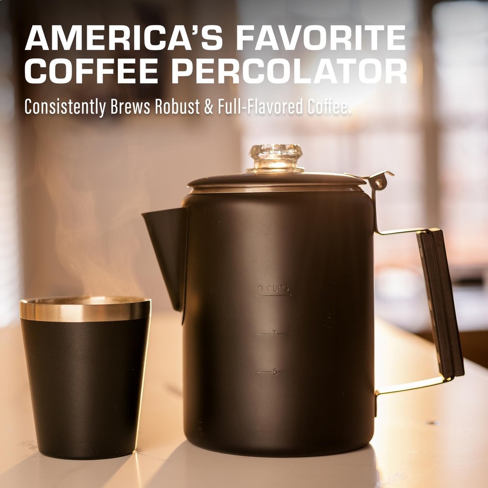 COLETTI Bozeman Black Percolator Coffee Pot — Camping 9 Cup,