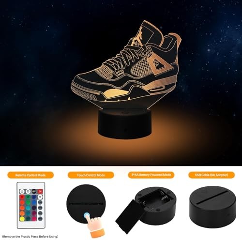3D Sneaker LED Night Light, 7 Colors Changing Lamp with Remote Control, USB or