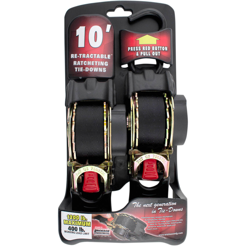 Erickson Retractable Ratchet Tie-Downs - 10' - Black | 34415