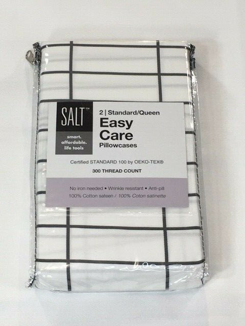 SALT Easy Care Standard Pillowcase Set - White with Gray Stripes