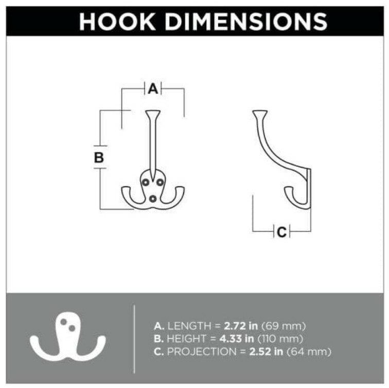 Liberty 4-5/8 in. Flat Black Flared Tri-Hook Wall Hook