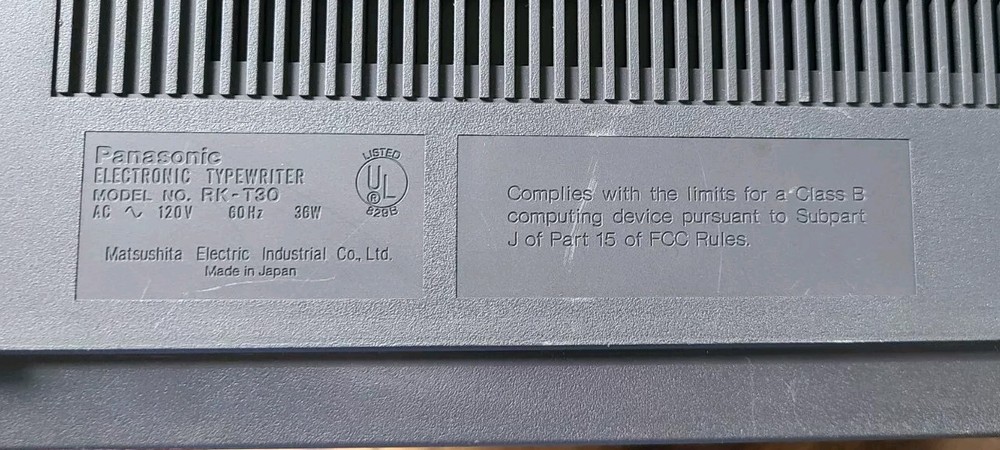 Panasonic RK-T30 Electronic Typewriter Word Processor Parts Only