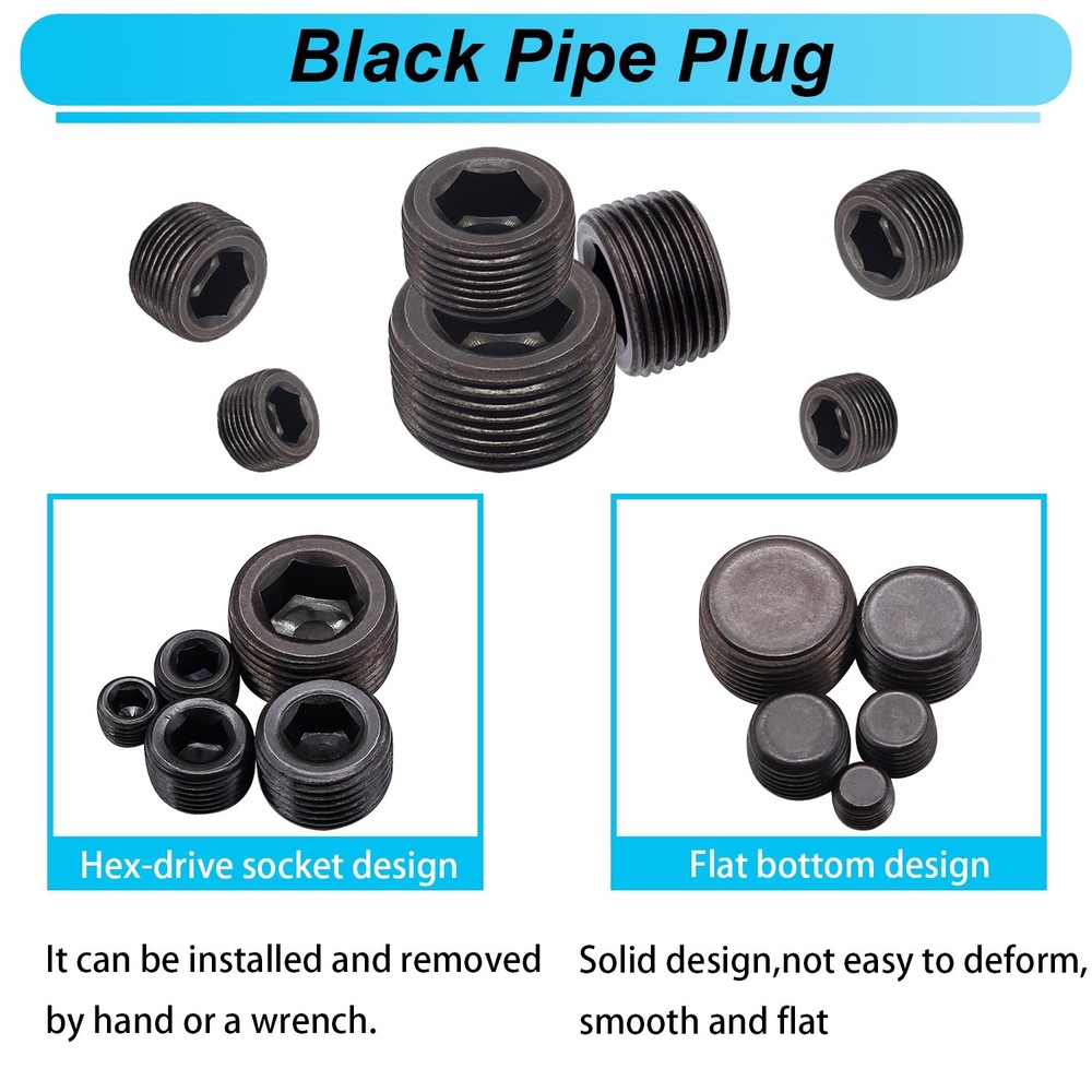 Hmknana 26PCS Black Pipe Plug Fitting Assortment Kit, Carbon 26PCS,