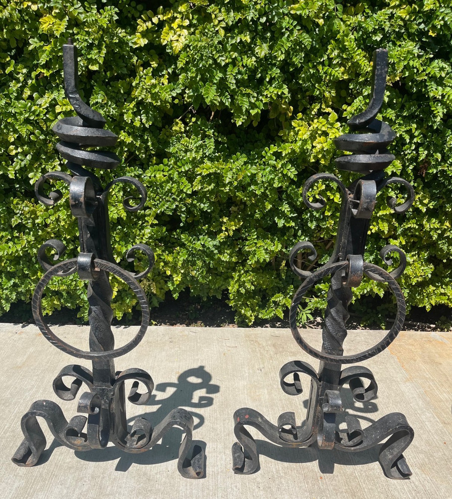 antique wrought iron andirons