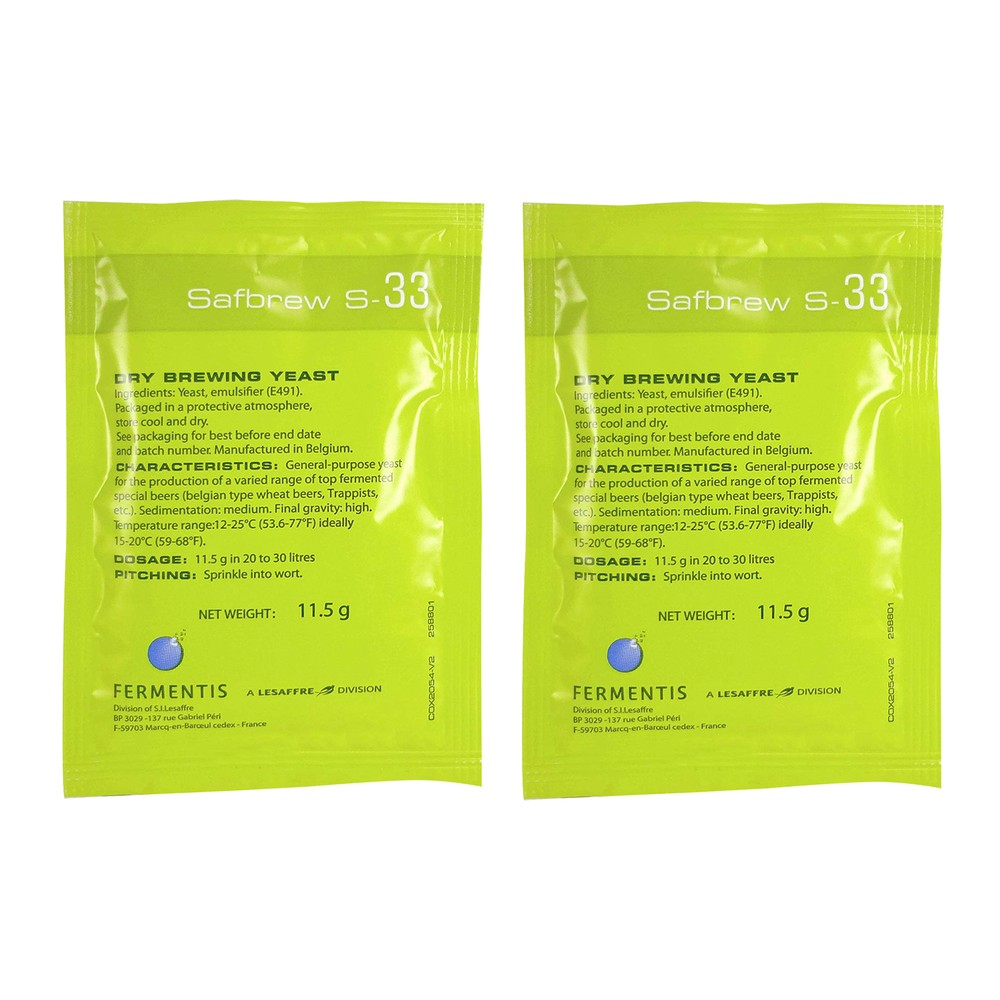 Safbrew S-33 Ale Yeast, 11.5g - 2-Pack