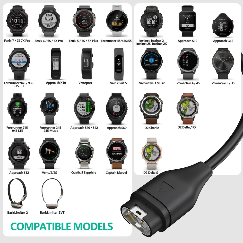 Compatible for Garmin watch charger cable 2 pack