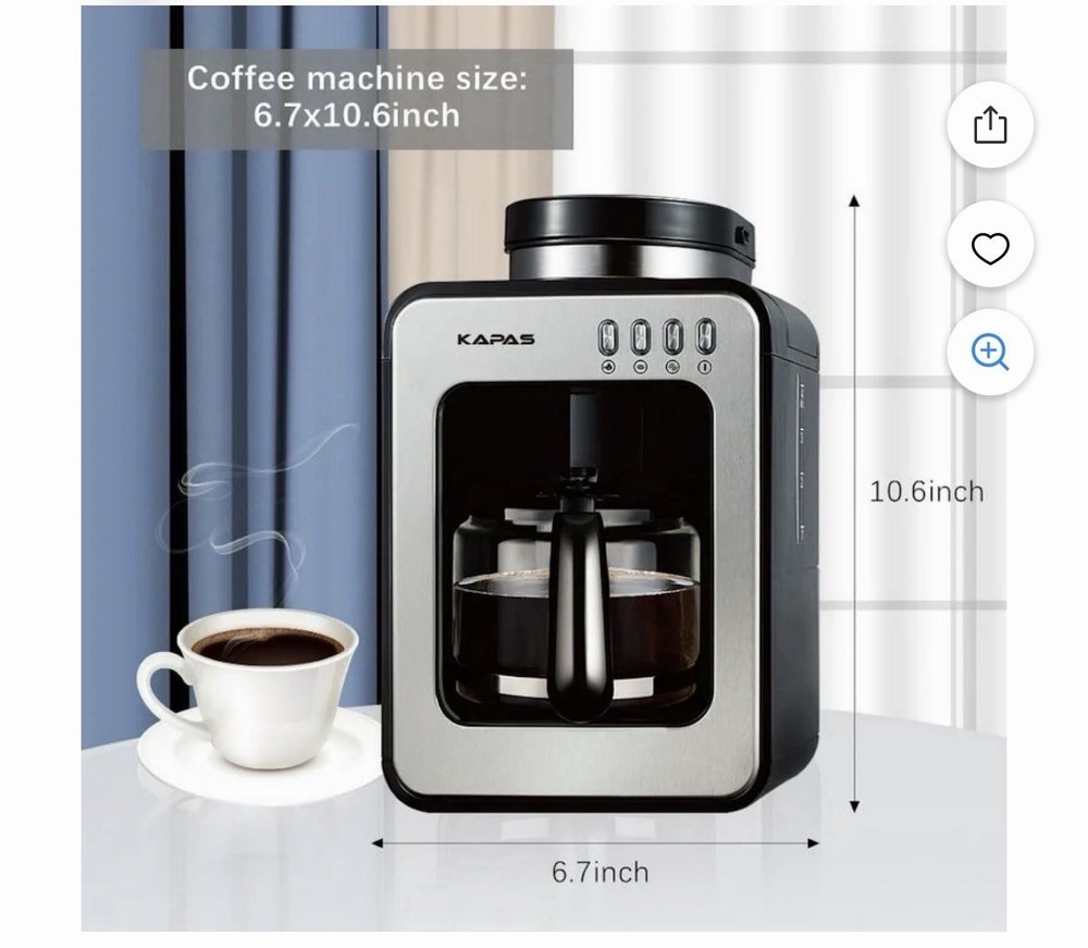 KAPAS Mini Automatic Coffee Machine With Grinding Function, Programmable Timer