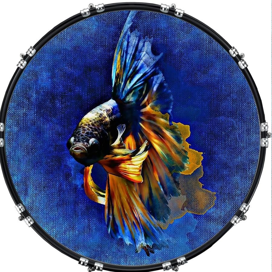 Custom 22" Kick Bass Drum Head Graphical Image Front Skin Fighting Fish