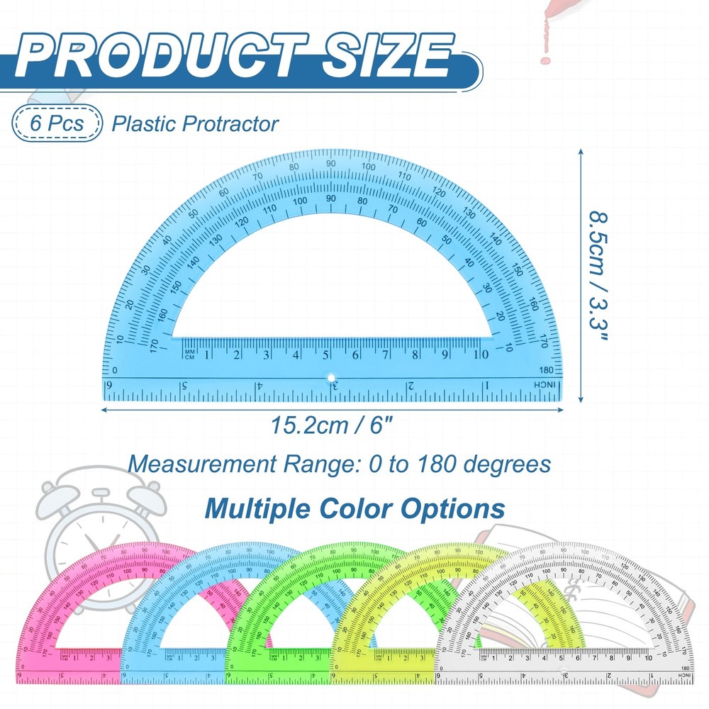 Plastic Protractor, 6 Pack Protractors 6 Inch 180 Degrees Geometry Tool, Blue