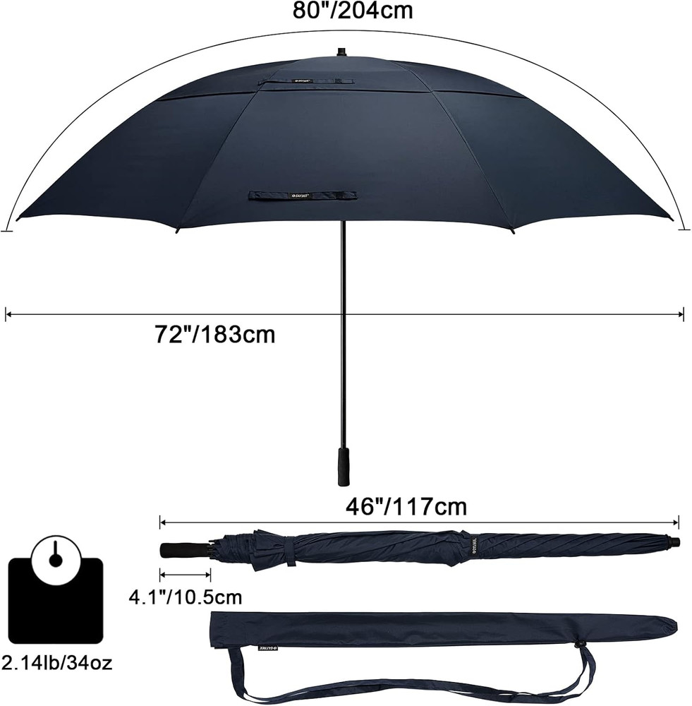 80 Inch Huge Large Oversize Golf Umbrella Double Canopy Vented Windproof Stick U