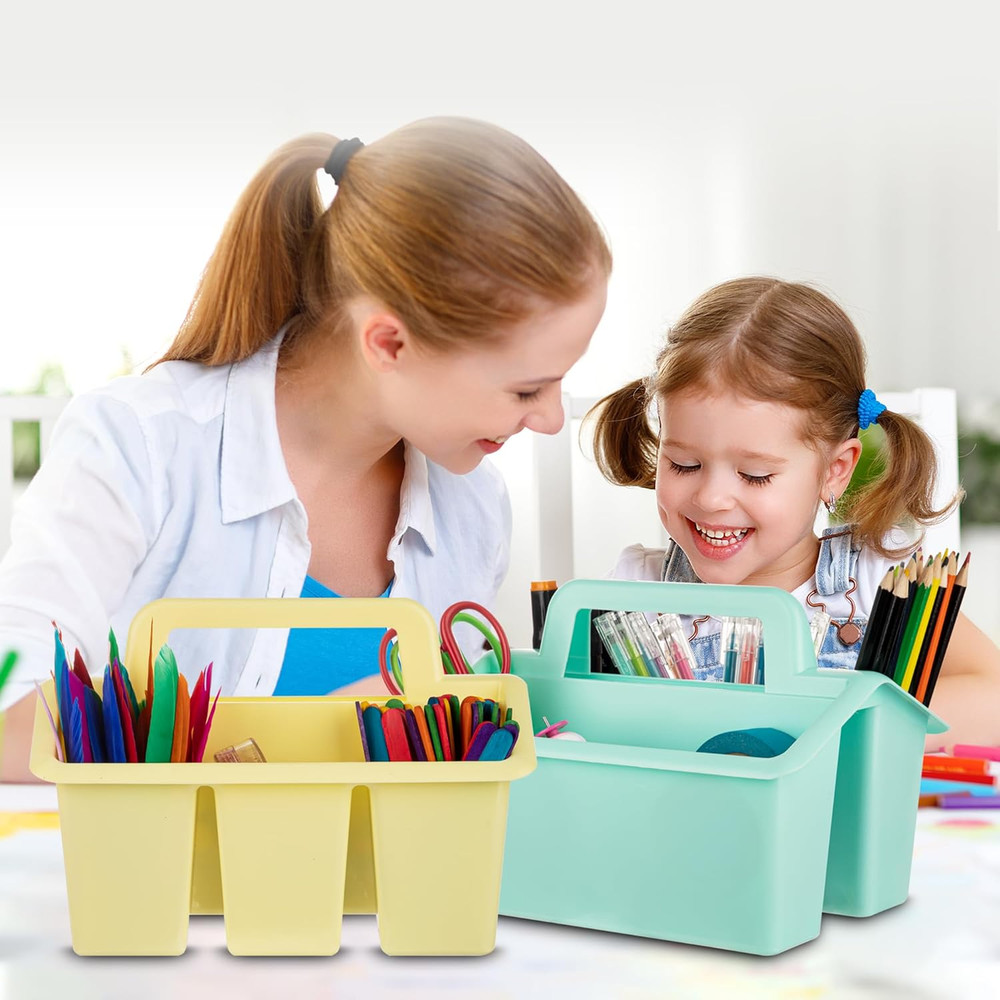 Plastic Caddy with Handle,Protable Classroom Craft Caddy, 6-Pack Storage Caddy f