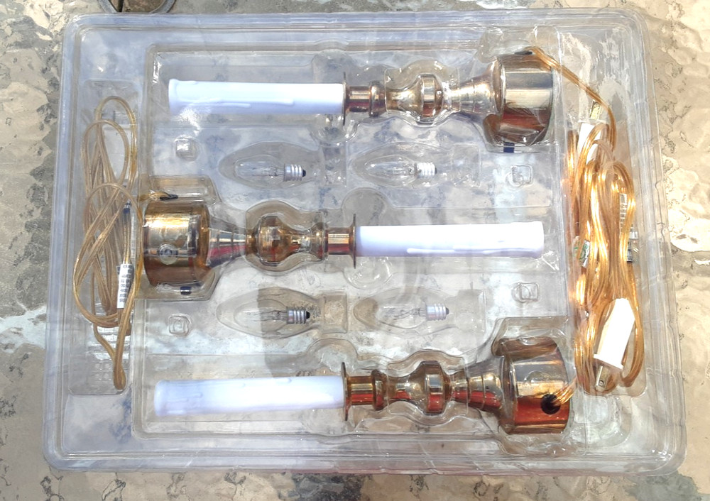 3x Brass Electric Sensor Timer Window Christmas Candles Light w/Switch 4 bulbs