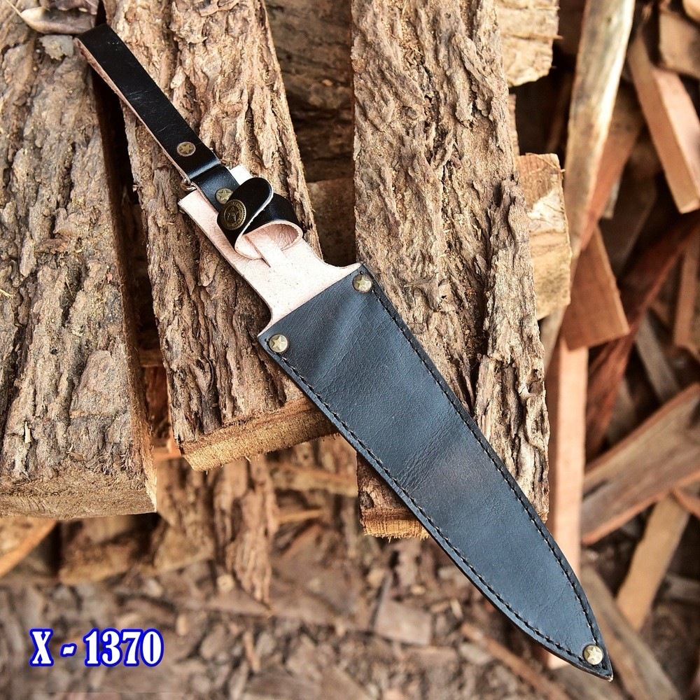 Dagger Fixed blade Knife Black Leather Handmade Sheath Holster Knife Belt Loop