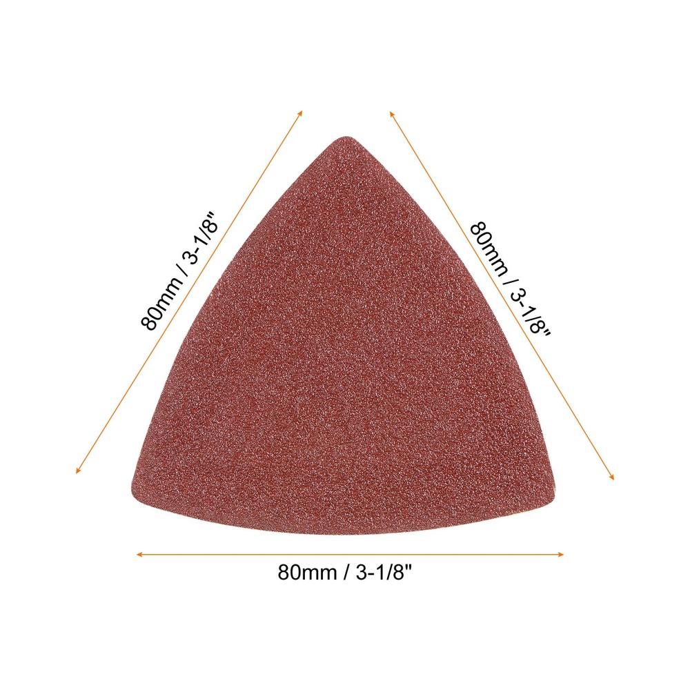 100pcs 80 Grits 80mm Aluminum Oxide Triangular Hook & Loop Sandpapers Pads