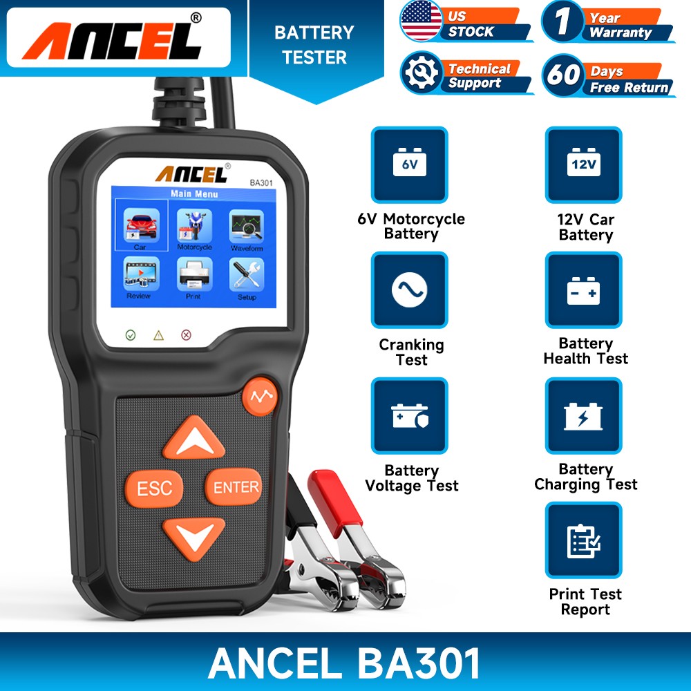 ANCEL BA301 Battery Load Tester Analyzer 6V 12V Voltage Cranking Charging System