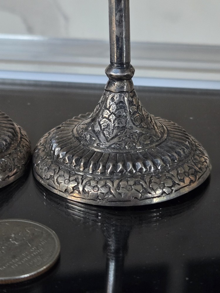 Pair Of Antique Solid Silver India Kashmir Vase