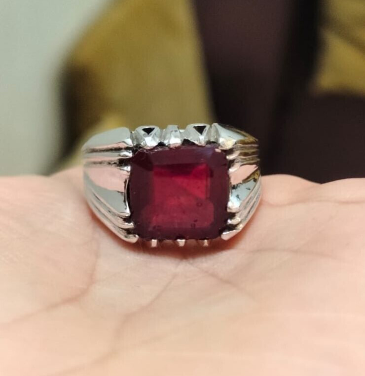 Natural Ruby Ring Square Cut Ruby Stone Afghani Ruby Ring Handmade Silver 925