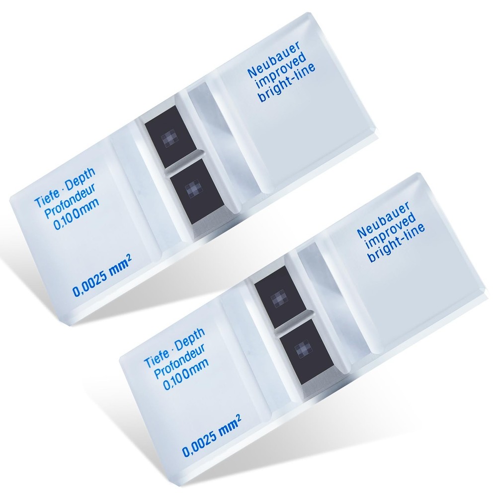 FOUR E'S SCIENTIFIC 2 Pack Improved Neubauer Hemocytometer, Cell Counting Cha...